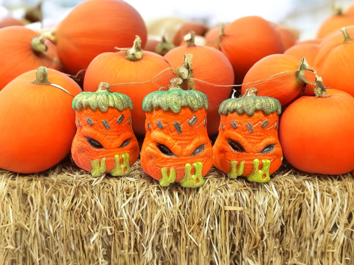 Haunted Pumpkin Bath Bomb, Hand Painted with Colors Inside