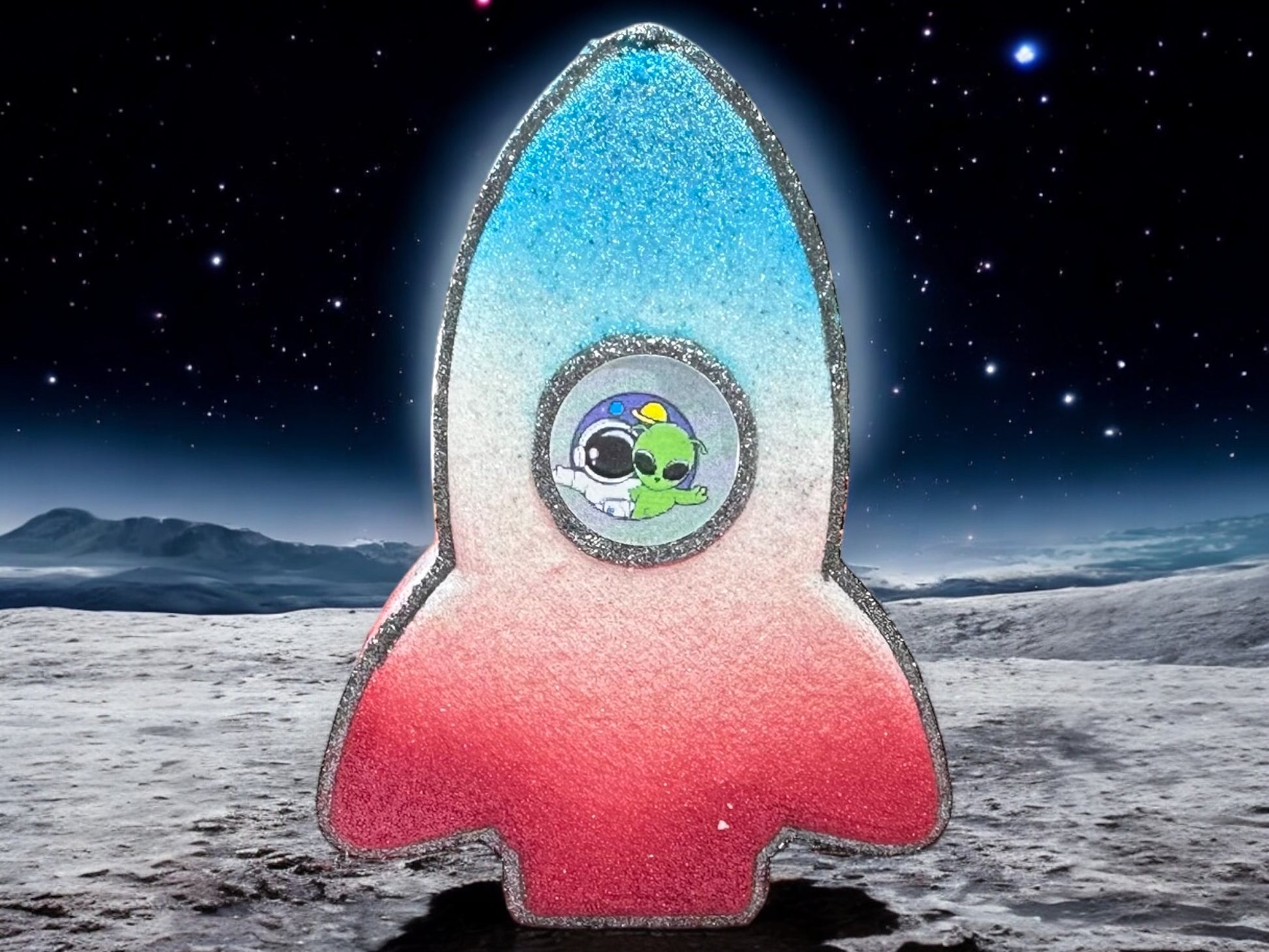 Blast Off Rocket Bath Bomb 
Prepare for takeoff... in your tub! 
This explosive little number is packed with bright, swirling colors that burst out like a rocket launching into space—turning bath time into a full-on countdown to FUN.
