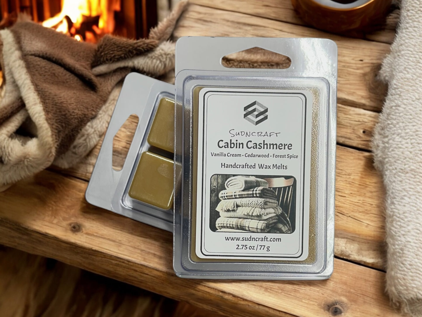 Handmade soy wax melts with vanilla, spice, and woods. Cedarwood.