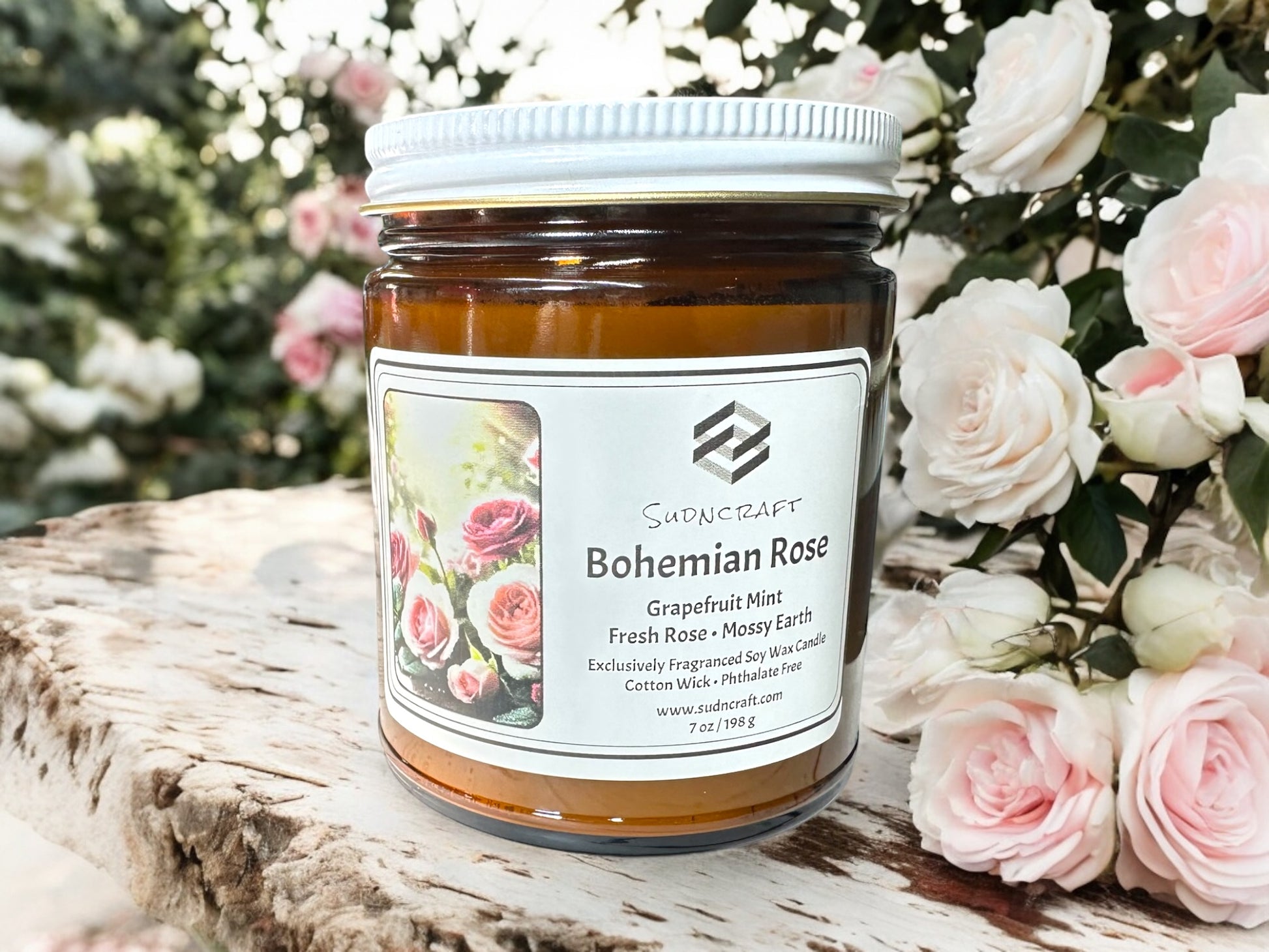Exclusively fragranced candle with notes of Fresh rose, grapefruit mint & earthy moss for an untamed, romantic aroma