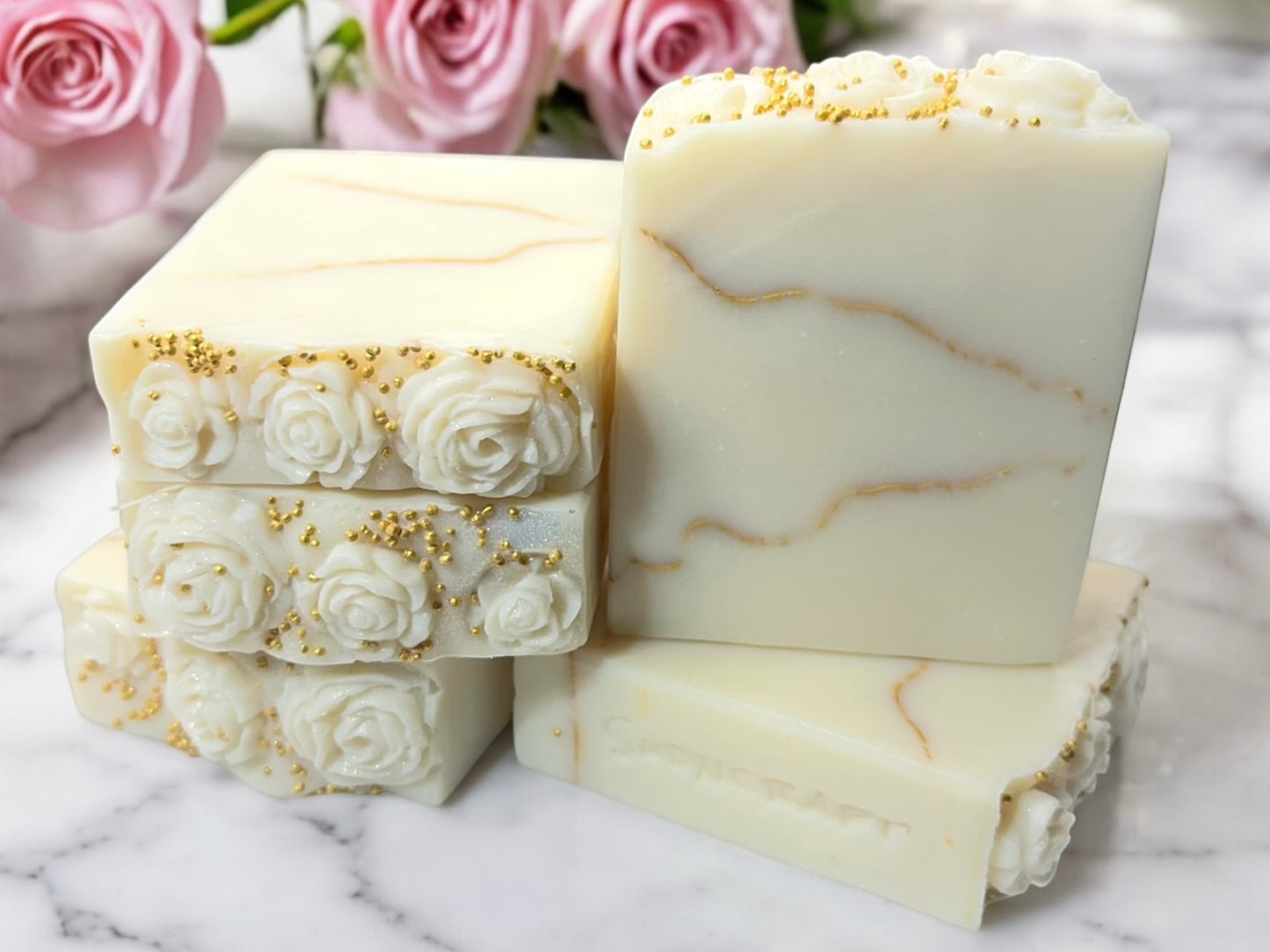 Rose Quartz Handcrafted Soap Bar – Bright Citrus & Rose Scent with Floral Musk
