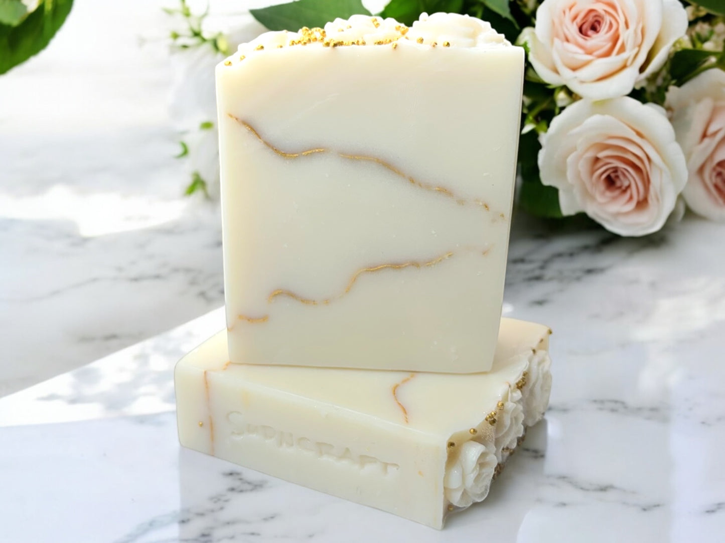 Rose Quartz is a handcrafted soap bar with a fresh citrus twist on rose. Features bergamot, grapefruit, jasmine, and musk. Phthalate-free & skin-loving.