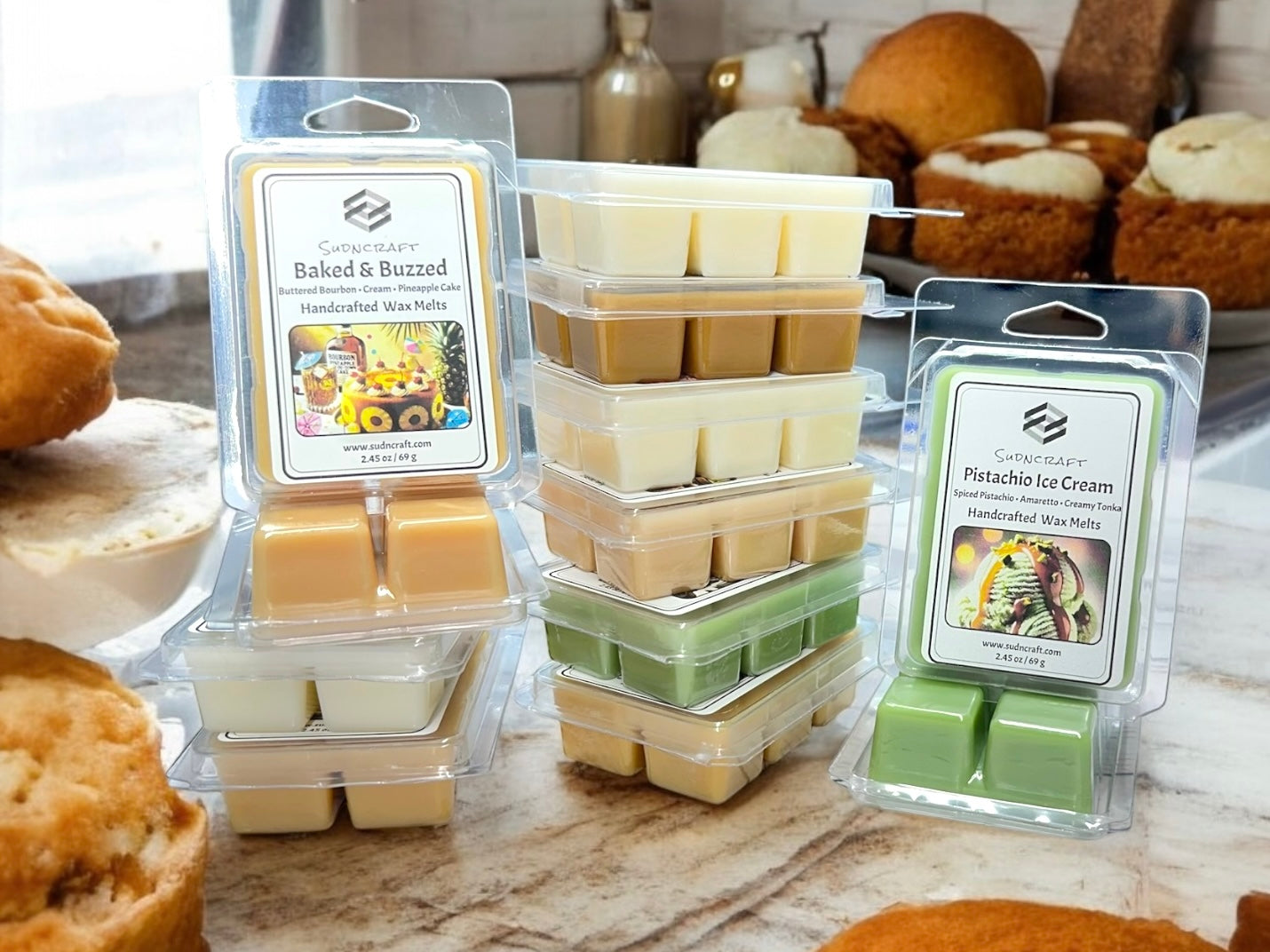 Indulge in the comforting aroma of fresh-baked treats with our Sweet & Spice Wax Melt Collection! Each hand-poured soy wax melt is infused with phthalate-free fragrance oils, delivering a long-lasting, strong scent throw that fills your space with the warmth of vanilla, cinnamon, spiced honey, and decadent desserts. Whether you love the creamy richness of Pistachio Ice Cream, the bold spice of Blazed & Glazed, or the cozy bakery aroma of Roadhouse Rolls, this collection is the perfect mix of sweetness