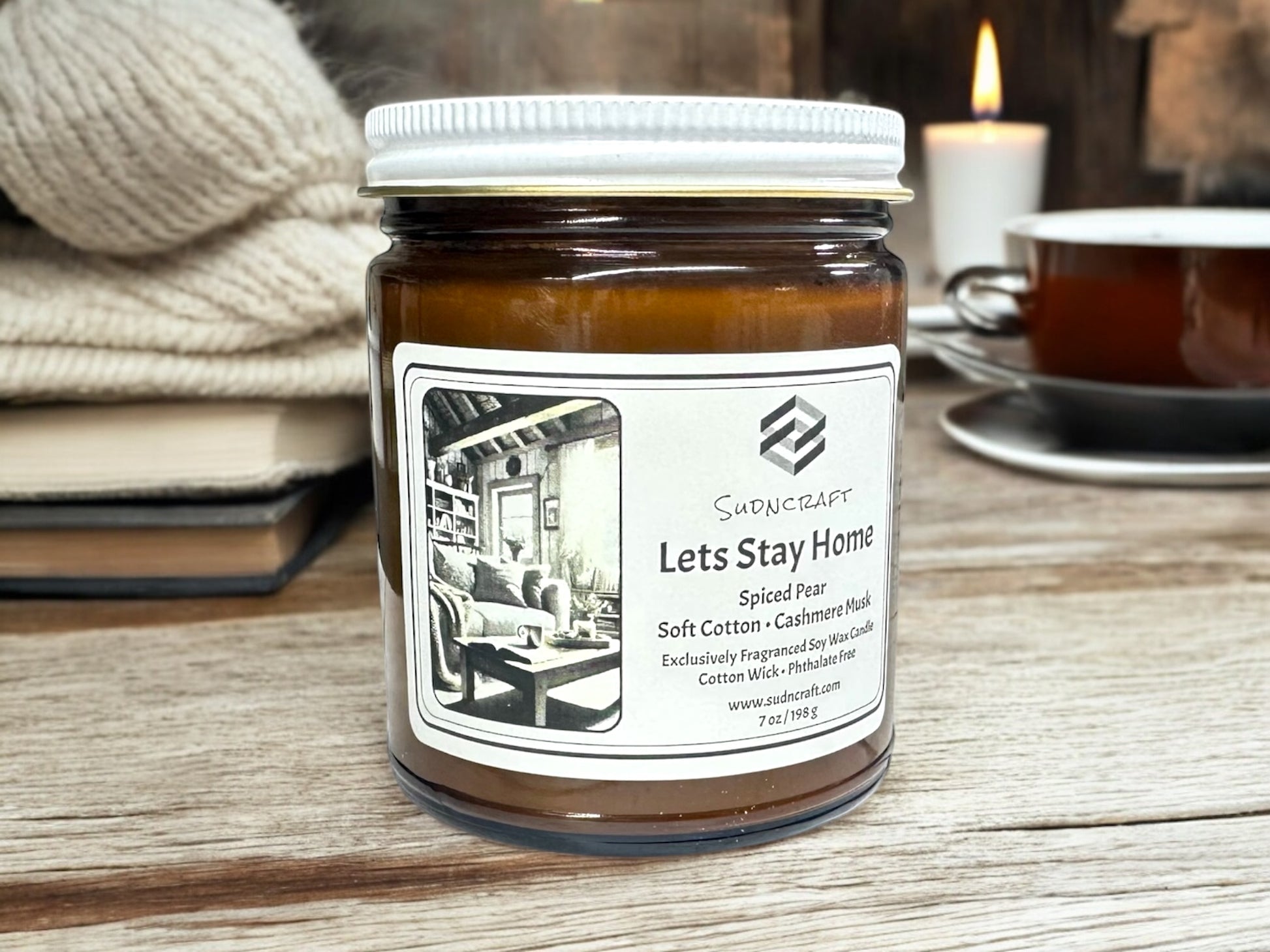 Create a cozy, inviting atmosphere with our Warm & Cozy Candle Collection! Hand-poured with a custom soy wax blend and cotton wicks, these candles offer a clean, long-lasting burn with rich, comforting scents. Start with our first release, Let’s Stay Home, a warm and inviting blend of spiced pear, soft cotton, and cashmere musk. More scents coming soon—stay tuned!"
