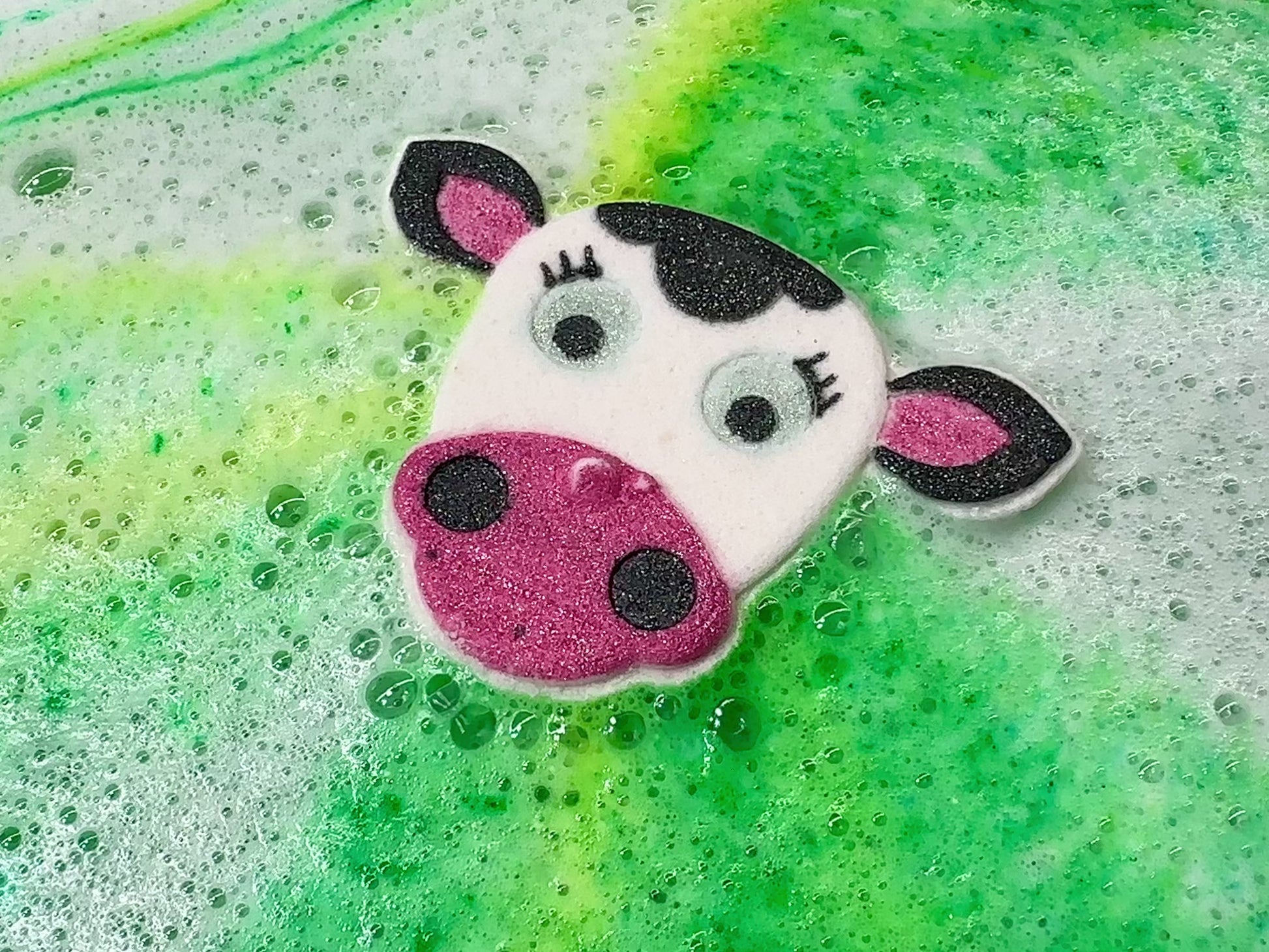 Happy Heifer Cow Bath Bomb in Action