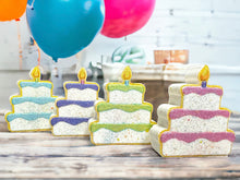 Load image into Gallery viewer, Birthday Cake Bath Bomb with Rainbow Colors Inside
