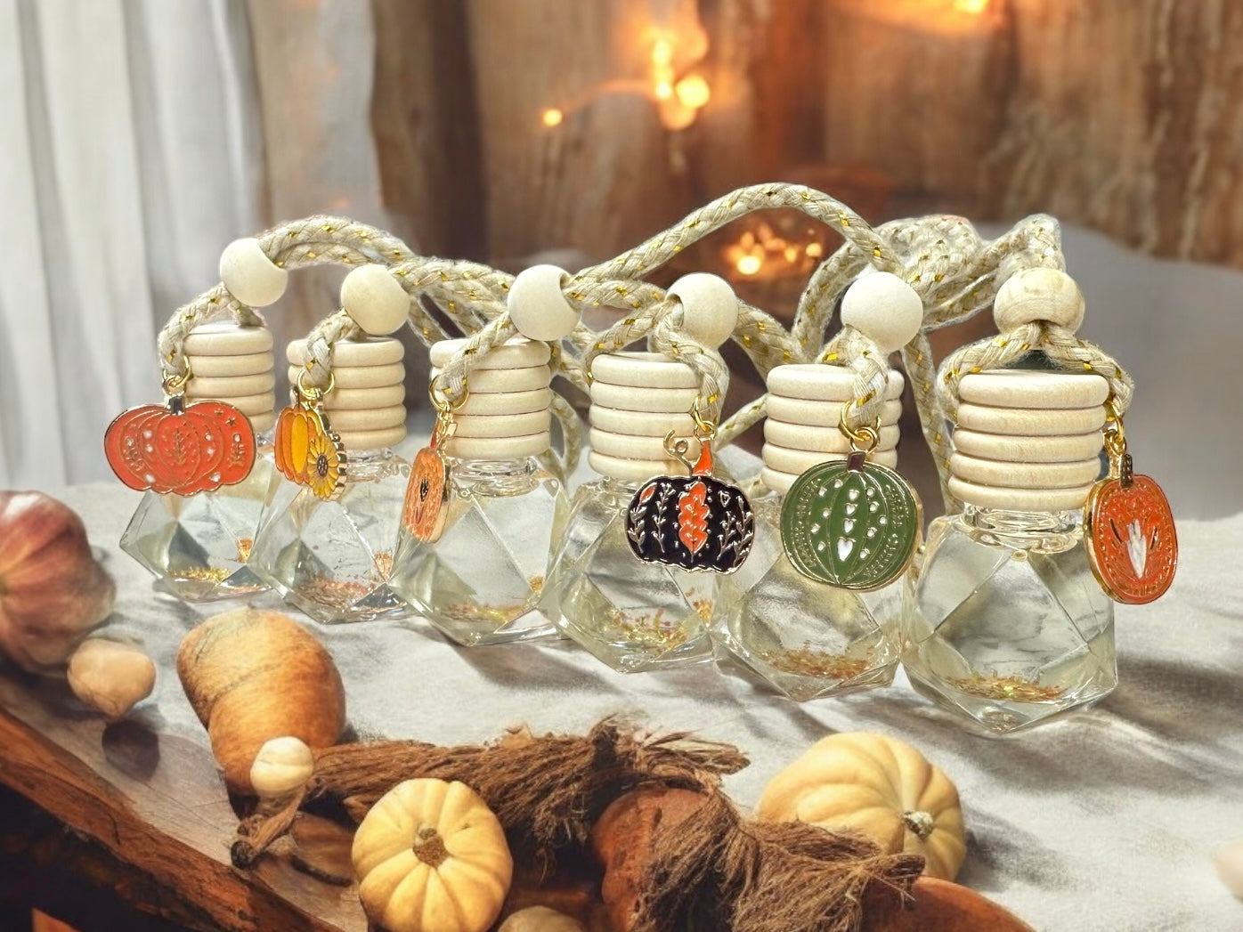 Pumpkin Sandalwood Car Air Freshener, Handmade, Assorted Fall Charms