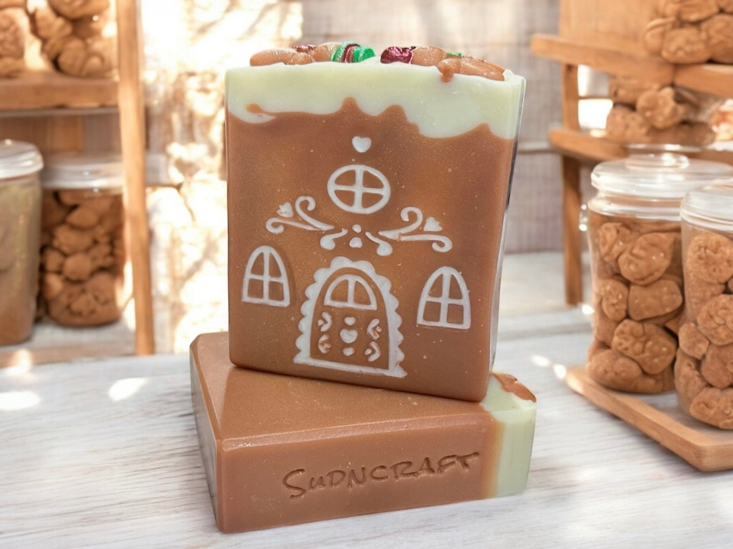 Gingerbread Christmas holiday soap bar, handmade cold processed soap.