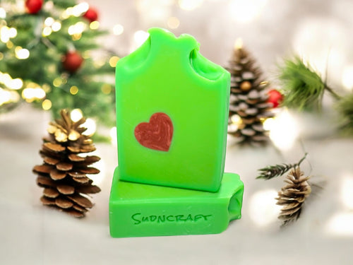 Grinchy, Grinchmas and Mr. Grinch Christmas soap bar. Handmade for Christmas Holiday gifts.