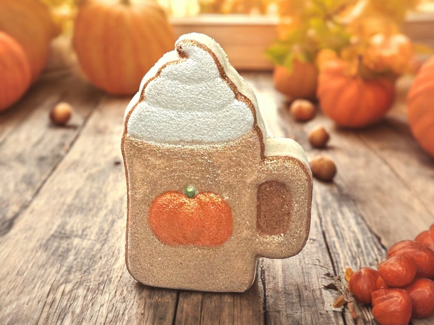 Marshmallow Pumpkin Latte Bath Bomb, Hand Painted