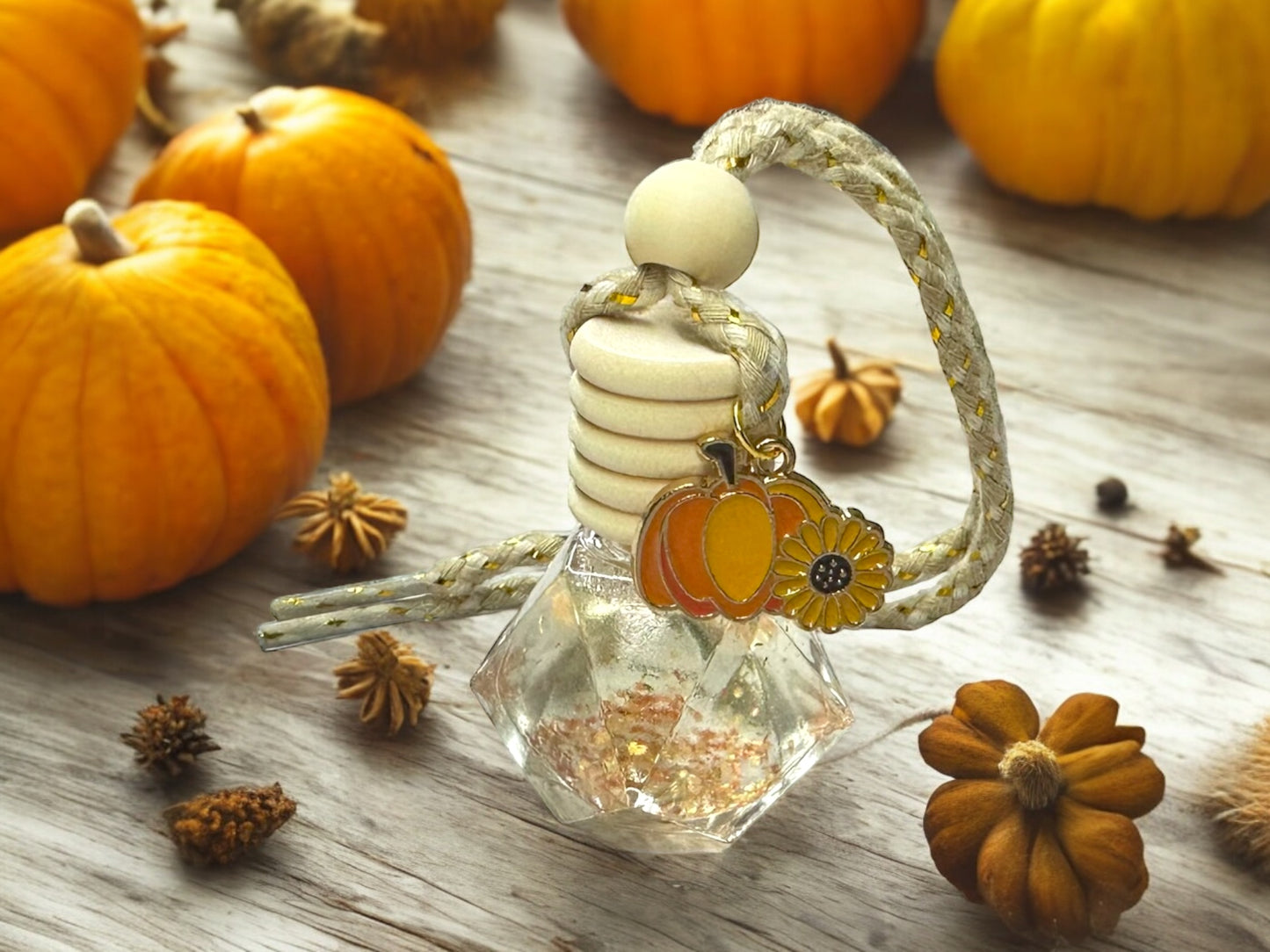 Pumpkin Sandalwood Car Air Freshener, Handmade, Assorted Fall Charms