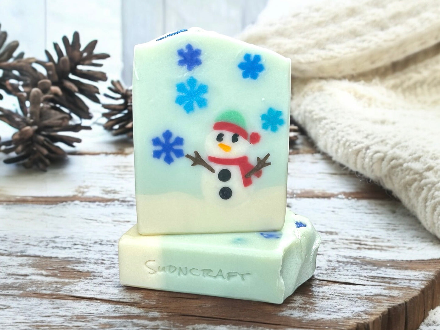 Snowman Soap Bar | Handcrafted Winter Soap | Fresh Snow Fragrance