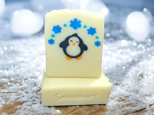 Frozen penguin handmade soap bar for winter season.