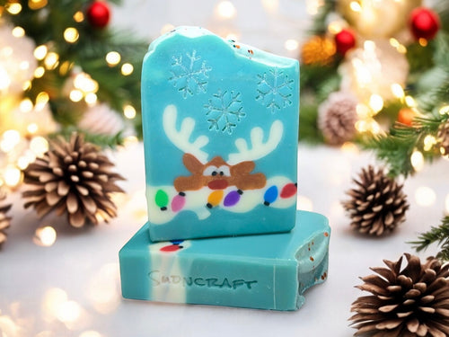 Handmade Rudolph the red nosed reindeer handcrafted soap bar for Christmas season.