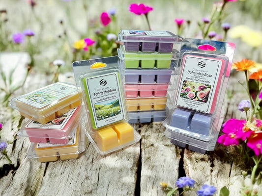 Handmade wax melts with unique fragrance blends to our small business. 