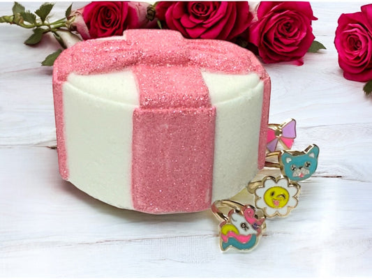 Present Bath Bomb with Hidden Ring Inside – Light Baby Powder Scent – Gift Bath Bomb for Girls