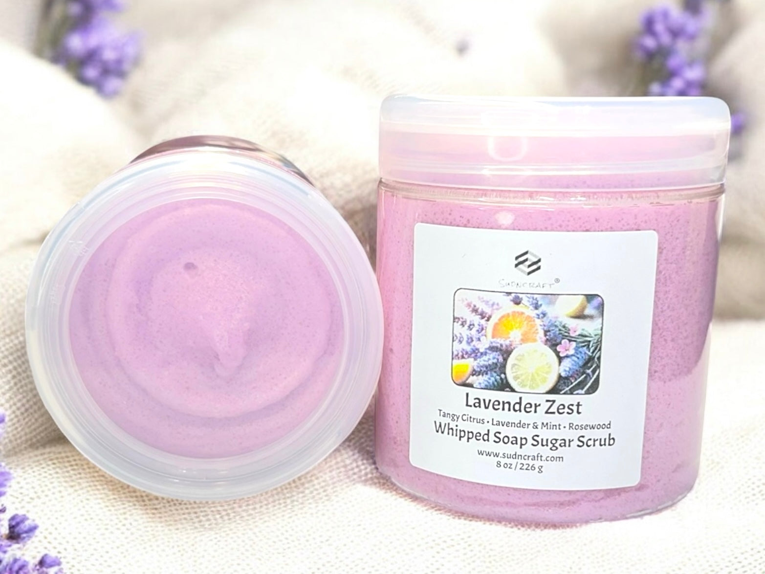 Lavender and Citrus! Great for sensitive skin.